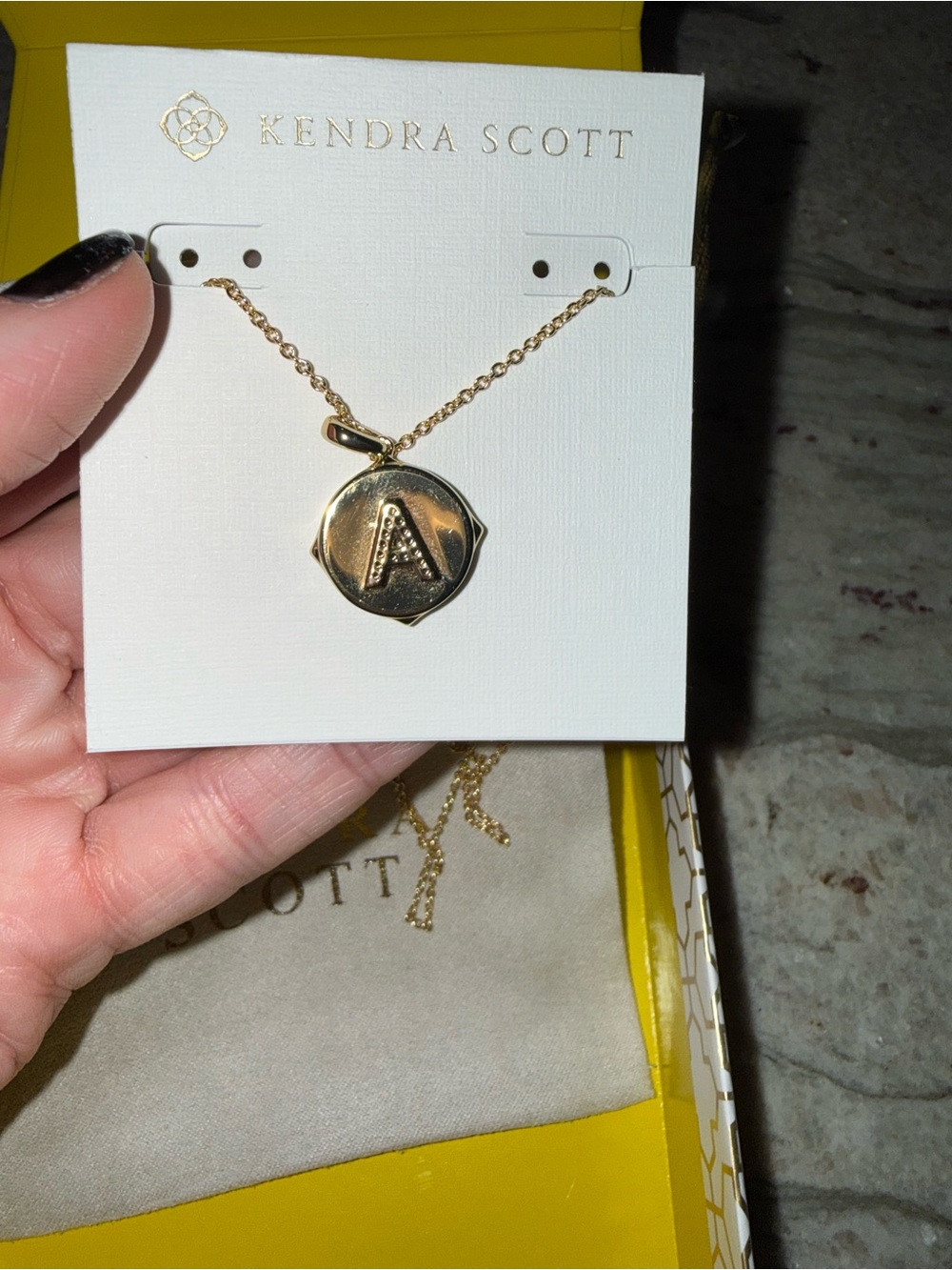Kendra Scott Gold Initial A Disc Pendant Necklace with Crystal Accent - Picture 3 of 5